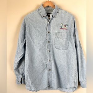 Vintage I‎ LOVE YOU GRANDMA Blue Generation Jean Long Sleeve Button Up Shirt M